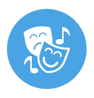 Ícone de Teatro Musical (duas máscaras, uma sorrindo e outra triste cercada de notas musicais)